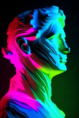 Neon Negative shadow of a neural bust in pastel colours