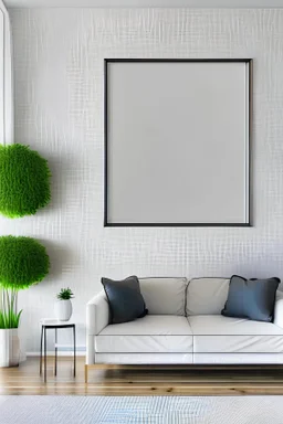 white wall art frame Mock-up with focus shot living room