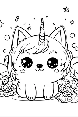 imagine a kawaii cat unicorn coloring page