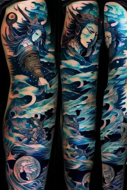 Tattoo sleeve god zodiac sign aquarius ukiyo-e