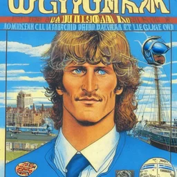 A 1980 medieval london comic cover of uruguayan sky-blue football magazine. At the dock. Diego Forlan is sherlock holmes. Foot Ball. Monocle. Magnifier.