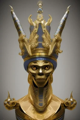 shiny black male African playing drums Egyptian alien, cracks in the voodoo head, wicked, eyes, crown, Elephant, 8k, finely detailed, photo realistic, tiger turquoise skull head gold dragon space alien snow skeleton gold hornytoad silver crown silver eyes playing drums