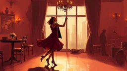 Man and woman in their thirties dancing swing, Art