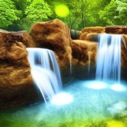 Cybeepunk picture, fantasy, Beautiful water falls, floating island