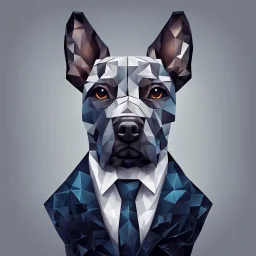 make one realistic business dog that is made of shapes and has a suit on looks a little like crystals lowest 2048 x 1152 pixels and highest 6 MB