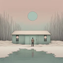 When you think everything is someone else's fault you will suffer greatly, minimalist surrealism, by Wes Benscoter, cool muted colors, uncanny valley cracking artistic effects.