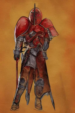 dnd, fantasy, watercolour, illustration, portrait, red phantom, knight, plate armour, all red, transparent, veins of golden light