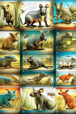 different variations of marsupials montage science book style