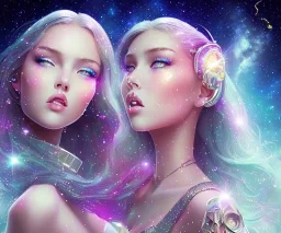  cielo glitter stellato+astronavi nel cielo+ragazze dal viso bellissimo