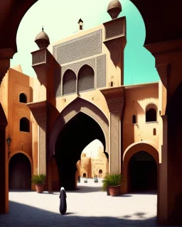 An old Arab city with a big gothic_arab gate