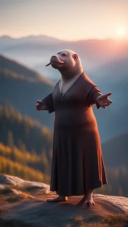 spray paint, portrait of bald witch as yoga Vampire walrus in carpathians montains sun set ,bokeh like f/0.8, tilt-shift lens 8k, high detail, smooth render, down-light, unreal engine, prize winning