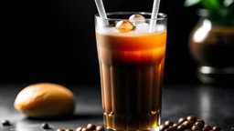 glass of iced coffee with a straw and coffee beans Generative AI