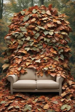 a couch made out of a leaf pile