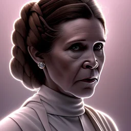[[Carrie Fisher as Princess Leia]] :: [[sharp brown eyes, short hair, head and shoulders portrait, 8k resolution concept art portrait by Greg Rutkowski, Artgerm, WLOP, Alphonse Mucha, dynamic lighting, hyperdetailed, intricately detailed, trending on Artstation, triadic colors, Unreal Engine 5, volumetric lighting]]