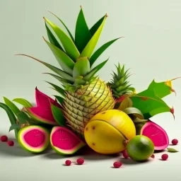 A bush of palm leaves with dragon fruit on a light background to remove