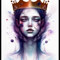 young queen of darkness with a perfect crown, flannel jacket, watercolor illustration by <agnes cecile>, plants, wildflower, intricate detail,