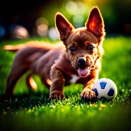 Cute puppy playing with his ball in the park.