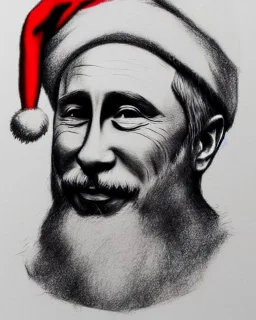 Putin as Santa Claus pencil and charcoal sketch Christmas portrait black background