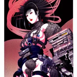 beautiful cyberpunk huge girl, hyper detailed, hyperdetailed, intricately detailed, illustration by <Katsushika Hokusai> <Yoji Shinkawa>,