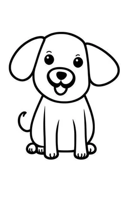 Simple outline of a cute dog, in a cartoon style, black and white