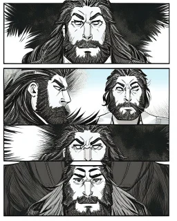 Mesopotamian warrior, expression serious, aura, portrait, background Mesopotamian city, comic style, long beard,