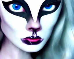 White catwoman, goddess, trippy, eyes different colored