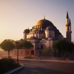 Sultanahmet, spring, sunset, fantasy art, blue and sky, realistic, unreal engine 5, octane render, cinema4d