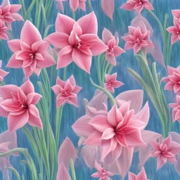 A highly detailed oil painting of intricate Amaryllis flowers, seamless pattern, Baroque