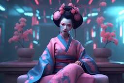 Cyberpunk 3D illustration of female futuristic geisha it stock photo, in the style of psychedelic-inspired smooth 3d digital art, 4K, blender, c4d, octane render , disney style 3d light, Zbrush sculpt, high detail realistic cloth, concept art, Zbrush high detail, pinterest Creature Zbrush HD sculpt, neutral lighting, 8k detail
