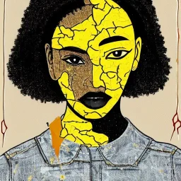 a brain exploding. kintsugi. Chaos. Portrait of a young black woman crying.a mind fracturing.confusion. Tears the colour of oil. Depression seeping out of her eyes nose and mouth like a oil spill