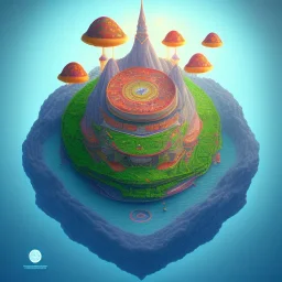 100mm photo of isometric floating island in the sky, surreal pizza with pizza, intricate, high detail, behance, microworlds smooth, macro sharp focus, centered