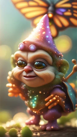 glittering Deep Gnome (Svirfneblin) butterfly gremlin, goa psy ambient in the style of vangelis and fsol, source vibrations, bokeh like f/0.8, tilt-shift lens 8k, high detail, smooth render, down-light, unreal engine, prize winning