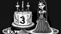 draw a birthday cake with logo number 23 and one candle 23 ,Insanely detailed Addams Family with Barbie dolls