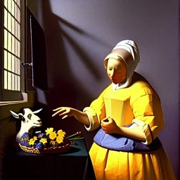 Flowers and goats muted colors in outer space by Vermeer