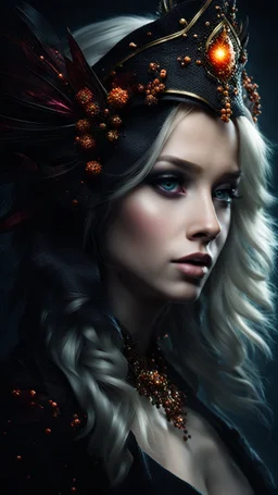 portrait of a pretty young girl with blonde hair and different colour eyes. Dark fantasy