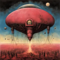 Surreal style by Ben Templesmith and Ladislav Sutnar and Zdzislaw Beksinski, Pink_Floyd Welcome to the Machine album art, cunning curious anachronisms and inconsistencies, neo-surrealism, creepy