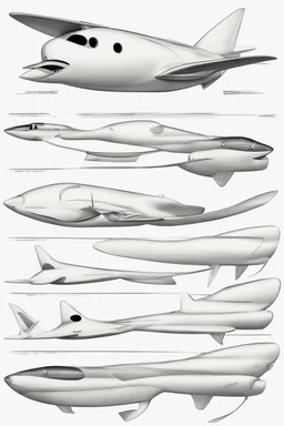 aeroplane inspired by shark with side view , quarter view and front view