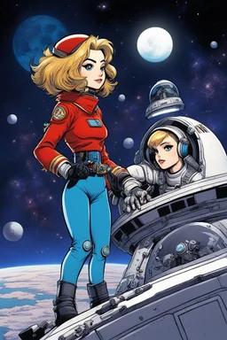 [art by Marcel Gottlieb, (aka Gotlib)] studygirl and fussel in space! fussel "SPACE, so wide ma eyes reachn´. are there any videogames on this ship?" mind the zombiedude, he´s taken from a chinese/hongkong comicbook called "robot caught the vampire at night", but the original is doper! can you find UATU?
