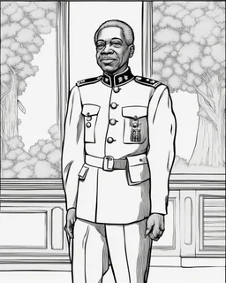 coloring page for teens, simple outlines art, cartoon style, outline drawing, bold outlines, clean and clear outlines, no tones color, no color, no detailed art, art full view, wide angle, white background, BENJAMIN O. DAVIS SR., the first African-American general for the U.S.