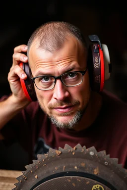 guy with circular saw blade ears