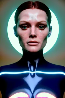 Ultra Realistic retro sci-fi scene, portrait, brunette woman, sweet Juliane Moore face, perfect iris, glow eyes, makeup. Alien Saturn background, Retro sci-fi style, helmet, tight latex coat, fog, rain, soft color, highly detailed, unreal engine 5, ray tracing, RTX, lumen lighting, ultra detail, volumetric lighting, 3d, finely drawn, high definition, high resolution.