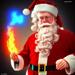 Santa, red green blue, high definition, ultra 8 k, liquid lighting, fire, rain, realistic