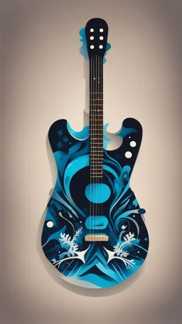 Create a dynamic snowboard pattern with a guitar theme, utilizing a maximum of 6 colors. Feature a stylized guitar fretboard running down the board in rich browns and blacks, complemented by rhythmic snowflakes in cool blues or silvers. Integrate a guitarist silhouette shredding down a mountain slope, using gradients for strumming motion. Keep the palette vibrant and harmonious, capturing the energy of music and snowboarding.