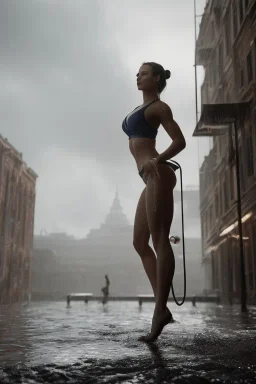 elegant gym babe in a rain shower with recep tayyip erdogan, matte painting, attractive , bosomy , sultry, sentimental, cowgirl position, bodysuit, cinematic , muted colors , sunrise, by alexander millar and henry asencio and pieter jansz saenredam