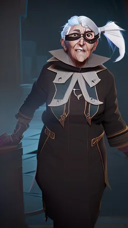 An old woman with white hair and an eye patch