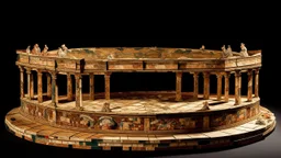 A tan martial coliseum designed in ancient Greek mosaics painted by Jackson Pollock