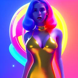 latin woman teenager, few freckles, gold teeth, inflatable shelter, purpurin, retro futuristic, latex dress, gradient color, BLUE, PINK, CYAN, neon, insanely detailed, 16k resolution, perfect eyes, cinematic smooth, intricate detail