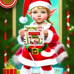 elf as dollie deluxe, bright eyes, playing card, santa