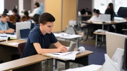 student at desk