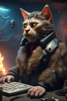 sweet dreams of the neanderthal strangle hold cyberpunk cat xmas with club and cave fire in the style of fallout 4